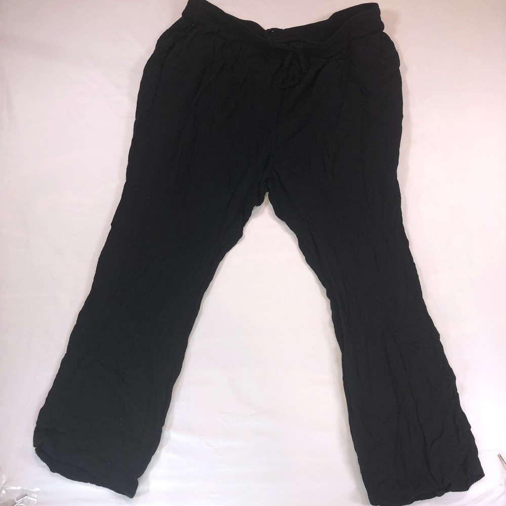 Sag Harbor Woman Black Gauzy Rayon Elastic Waist Drawstring Pants Plus Size 1X